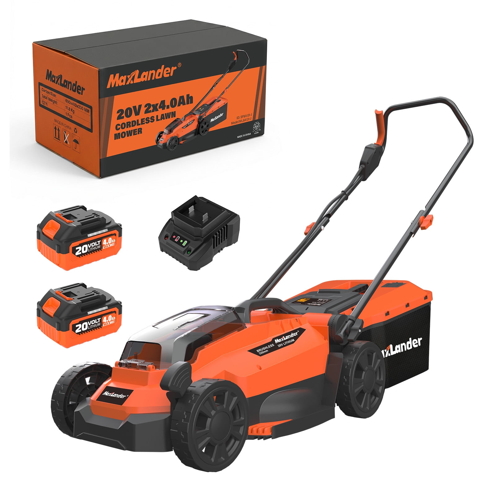 Maxlander 13" Cordless Lawn Mower, 2-in-1 Battery Powered Lawn Mower with Brushless Motor, 5-Position Height Adjustment with 2x4.0ah Batteries