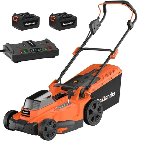 Maxlander Cordless Electric Lawn Mower 15-Inch Cutting Width, 2 x 4.0Ah Batteries & Charger Included, 2-in-1 Mulching & Bagging, 6-Position Height Adjustment