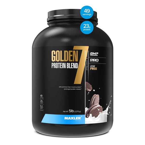 Maxler Golden 7 Protein Blend - Protein Powder for Muscle Gain & Recovery - Cookies and Cream Protein Powder 5 lb