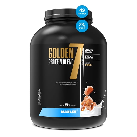 Maxler Golden 7 Protein Blend - Protein Powder for Muscle Gain & Recovery - Salted Caramel Protein Powder 5 lb
