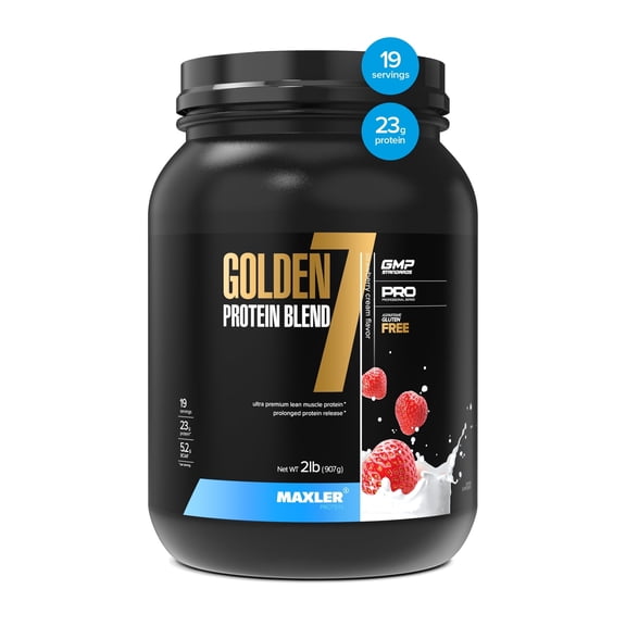 Maxler Golden 7 Protein Blend - Protein Powder for Muscle Gain & Recovery - Strawberry Protein Powder 2 lb