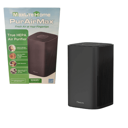 MaxLite Modern Air Purifier With True HEPA Activated Carbon Filter, 3-speed Fan, Timer, Sleep Mode, for Bedroom, Hallway, Kitchen, Office - Black
