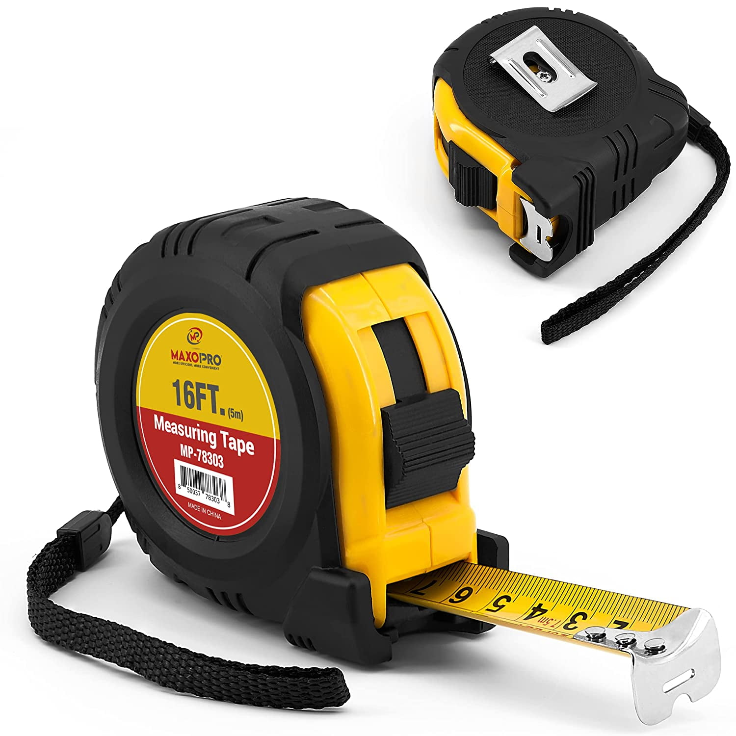 MaxoPro Retractable Tape Measure 16ft with Precision (1/32/1mm) – 2 Pack Heavy Duty, Sturdy & Easy Read Measuring Tape with Thick Rubber Jacket