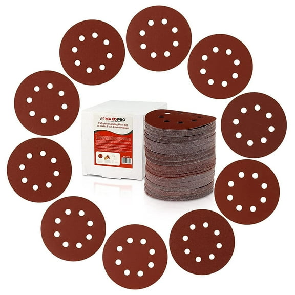 Maxopro 150 - 5 inch Sanding Discs Hook and Loop Assorted Grits Orbital Sanding Pads