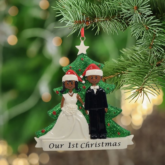 Maxora Personalized Christmas Ornament Marriage Couple 1st Christmas Ethic Skin Customized Ornament Free Customize