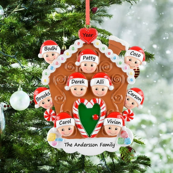 Maxora Personalized Gift Christmas Decoration Ornament Gingerbread House Family of 9
