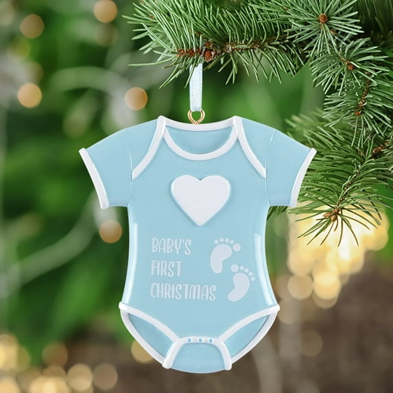 Maxora Personalized Ornament Customized Baby's 1st Christmas Baby Onesie Ornament Blue Free Customize