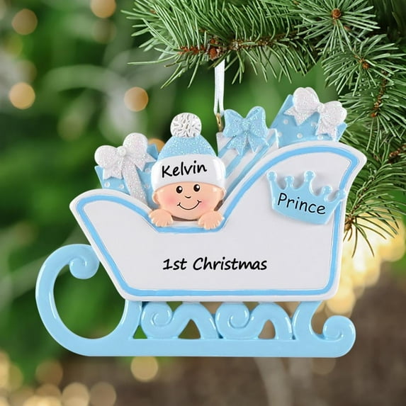 Maxora Personalized Ornament Customized Baby's 1st Christmas Ornament Gift Baby Pram Blue Free Customize