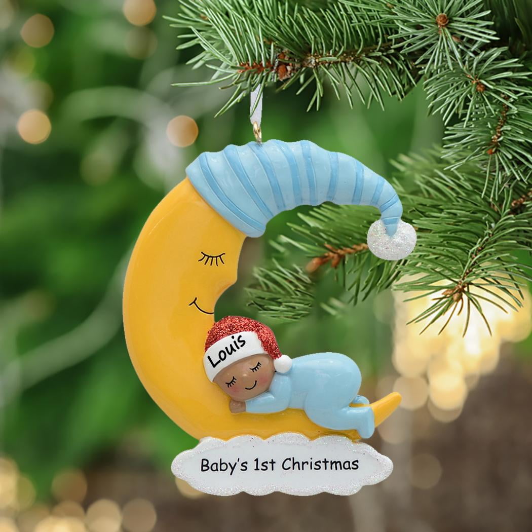 Baby Shower Present Maxora Personalized Ornaments Customized Christmas Ornament Baby Moon/Pink Dark Skin Free Customize