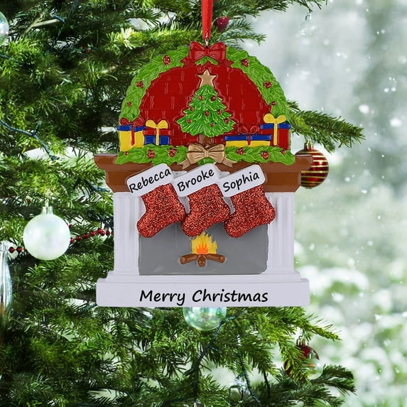Maxora Personalized Ornaments Customized Christmas Ornament Fireplace Stockings Ornament Family of 3 Free Customize