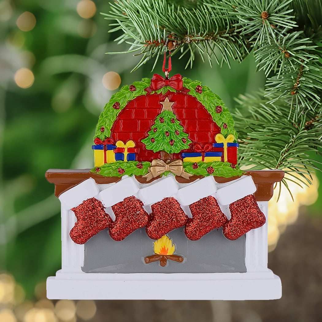 Personalized Family of 5 Christmas Fireplace Ornament
