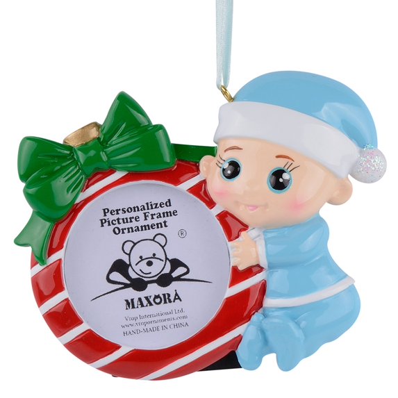 Maxora Personalized Ornaments Customized Christmas Ornament Photo frame Ornament for Baby Boy 1st Christmas Free Customize