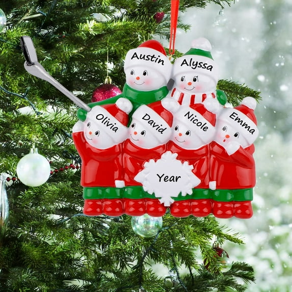 Maxora Personalized Ornaments Customized Christmas ornament Snowman Selfie Family of 6 Free Customize