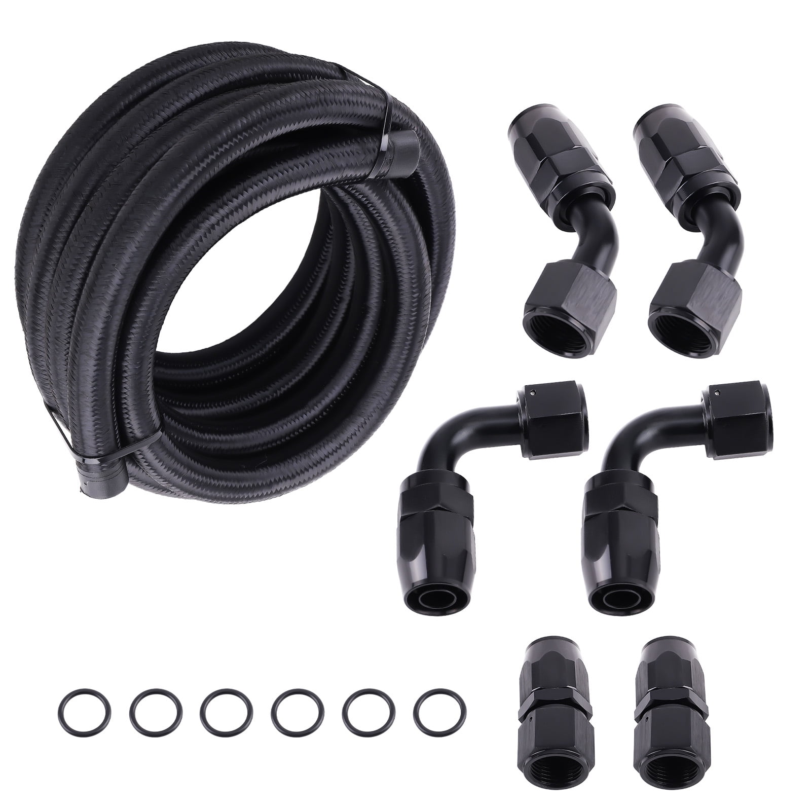 MaXpeedingrods 10AN 12FT Fuel Line Kit Gas Oil Line Hose AN10 Fitting Transmission Cooler Lines CPE Nylon Stainless Steel Braided+ -10AN Push Lock Fitting Hose End 6PCS
