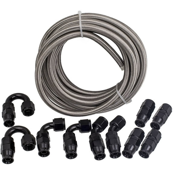 Maxpeedingrods AN8 -8AN 20 Ft PTFE Stainless Steel Fuel Gas Oil Line Fitting Hose End KIT