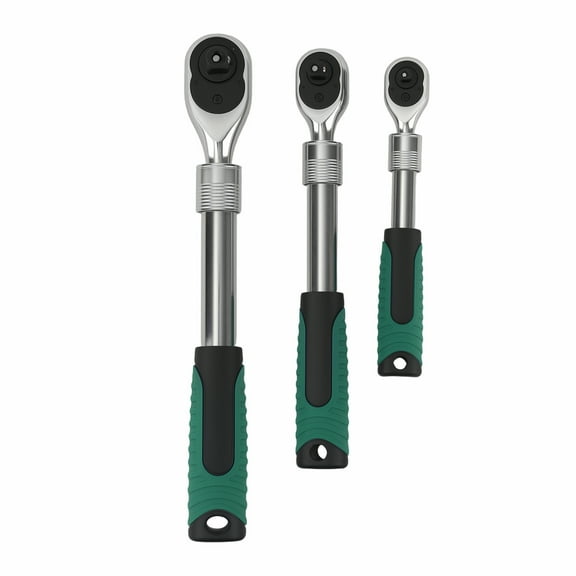 Maxpeedingrods Extendable Ratchet Wrench Set, 1/4" 3/8" 1/2" Drive 72-Tooth Quick-Release Retractable Drive Socket Wrench Reversible, Soft Grip Handle with Storage Tray