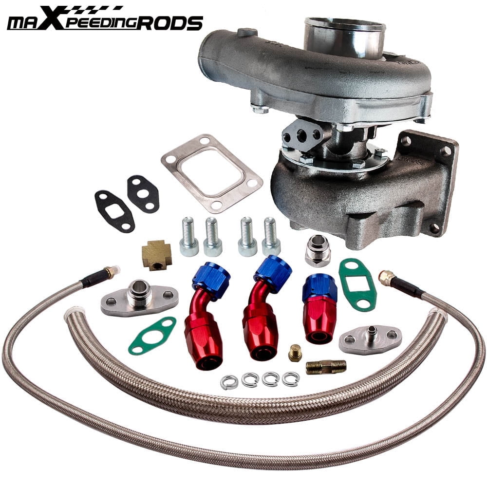 Maxpeedingrods T04E T3/T4 A/R.63 57 Trim 400HP Stage III Turbo Charger + Oil Feed + Drain Line Kit Fits select: 2012-2014 HONDA ACCORD EXL, 2006 TOYOTA COROLLA CE/LE