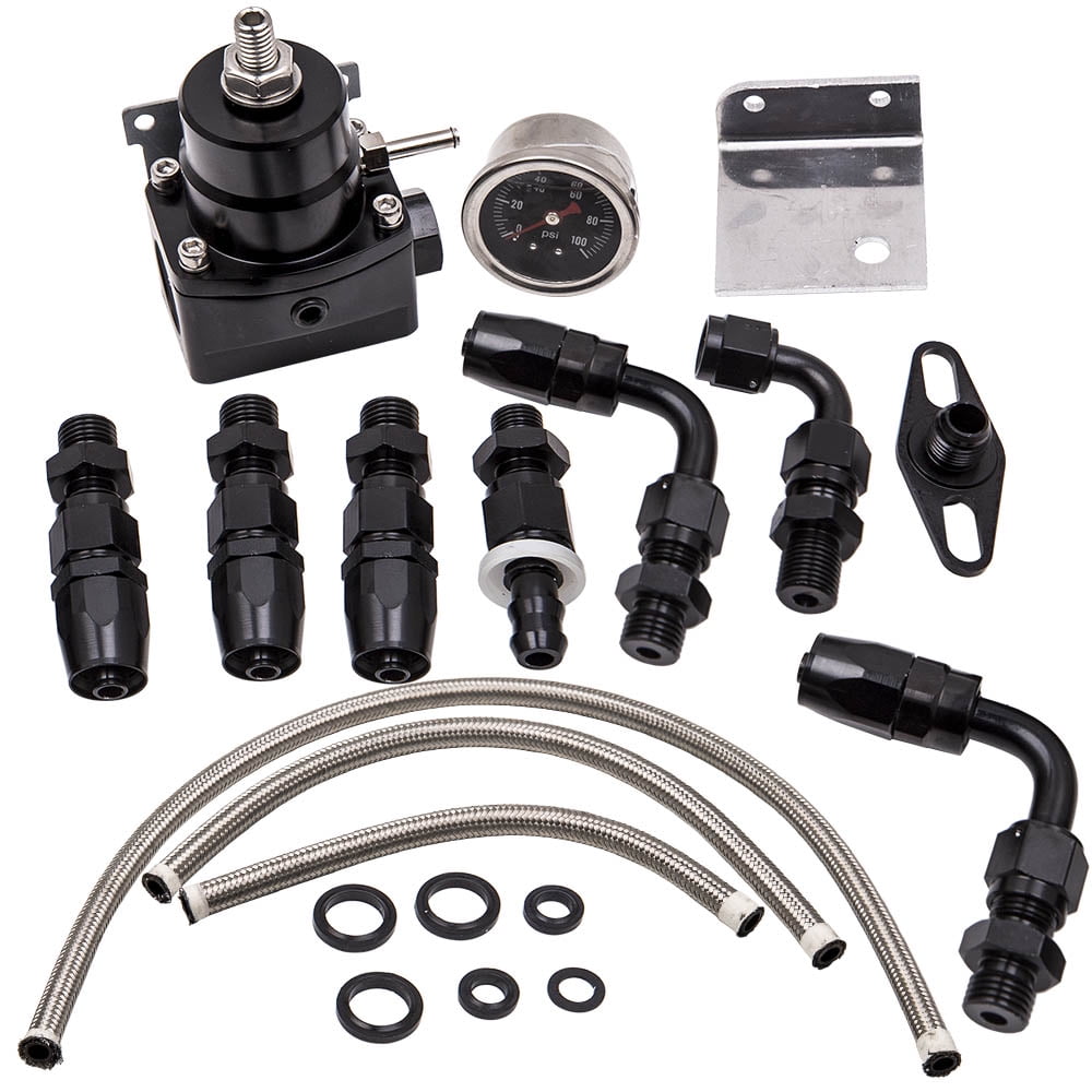 Maxpeedingrods Universal Adjustable Fuel Pressure Regulator Kit Oil 100psi Gauge AN-6 Fitting