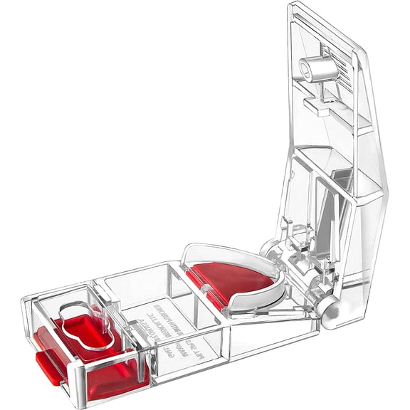 Maxpert Medical MAXSPLIT Safety Pill Splitter with Puncher - Retractable Safety Guard - Multi Shape Four Way Pill Cutter - Sharp Blade - Pill Splitter for Large and Small Pills - Quarter Pill (Red)