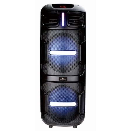 Maxpower MPD522ONYX12 12" X 2 Portable Speaker System With Bluetooth Mic & Multi Led Light