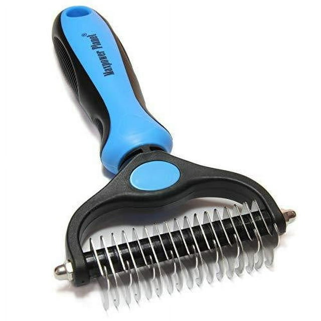 Maxpower Planet Pet Grooming Tool - Dematting and Shedding Brush Undercoat Rake Comb for Dogs and Cats,Double Sided and Extra Wide,Blue