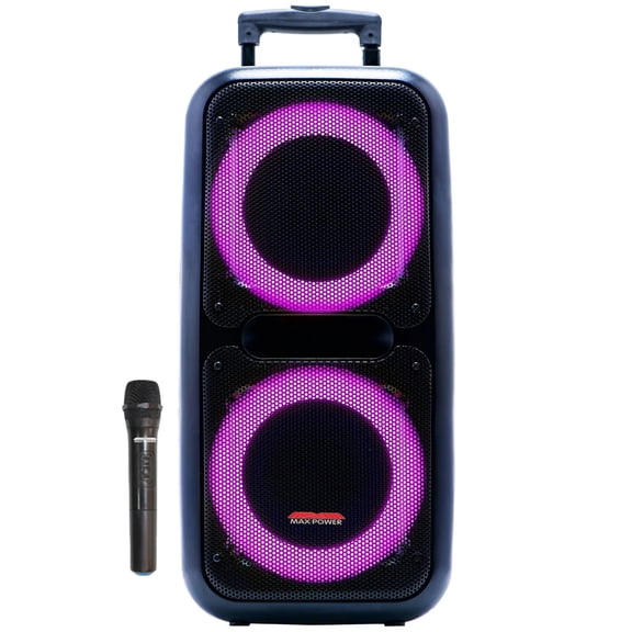Max Power Ultra Boom X-Bass PA Speaker, Dual 12-Inch Woofers, Wireless Mic and Bluetooth