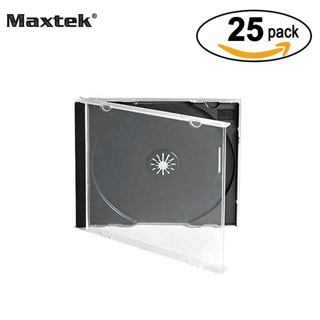 Maxtek Plastic Cddvd Jewel Case Standard Single Clear With Assembled Black Tray 25 Pack 2849