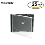 Maxtek 10.4 mm Standard Single Clear CD Jewel Case with Assembled Black Tray, 25 Pack