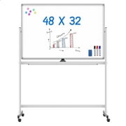 Maxtek Large Rolling Whiteboard on Wheels, 48" x 32" Magnetic Dry Erase Board with Stand, 4' x 3' Mobile Easel Standing Aluminum Frame for Home School, Office & Class