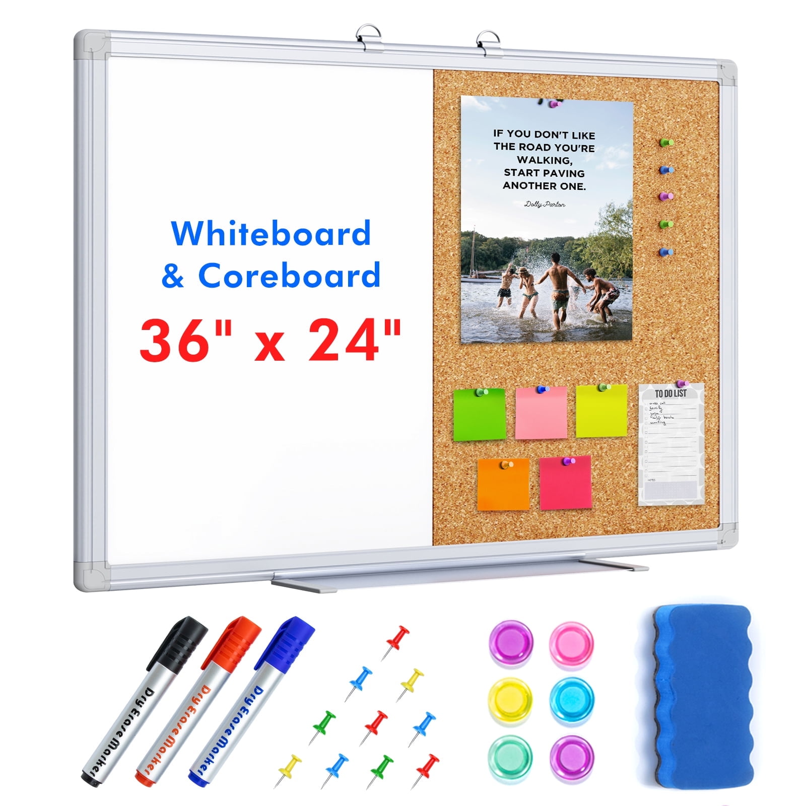 Maxtek Combo Whiteboard for Wall, 36" x 24" Magnetic Dry Erase Board Cork Combination Board Push Pin Bulletin Vision Board School Supplies