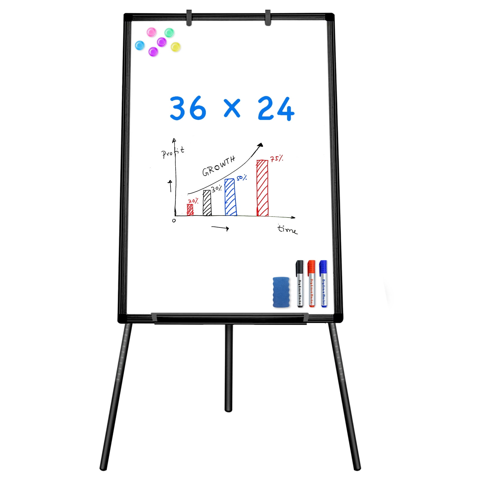 Easel Whiteboard - Maxtek Magnetic Portable Dry Erase Board 36 x 24, Tripod Height Adjustable, Flipchart Easel Stand White Board for Office or Teaching at Home & Classroom(Black)
