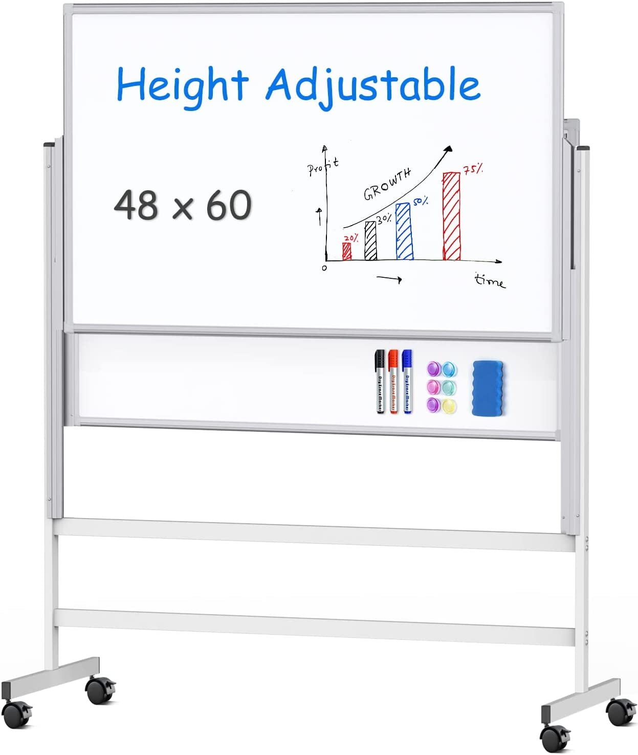 MAXHID Universal Large Whiteboard Stand,Mobile Dry Erase Board Easel with  Wheels,Adjustable Angle Height, Black Metal Stand Only