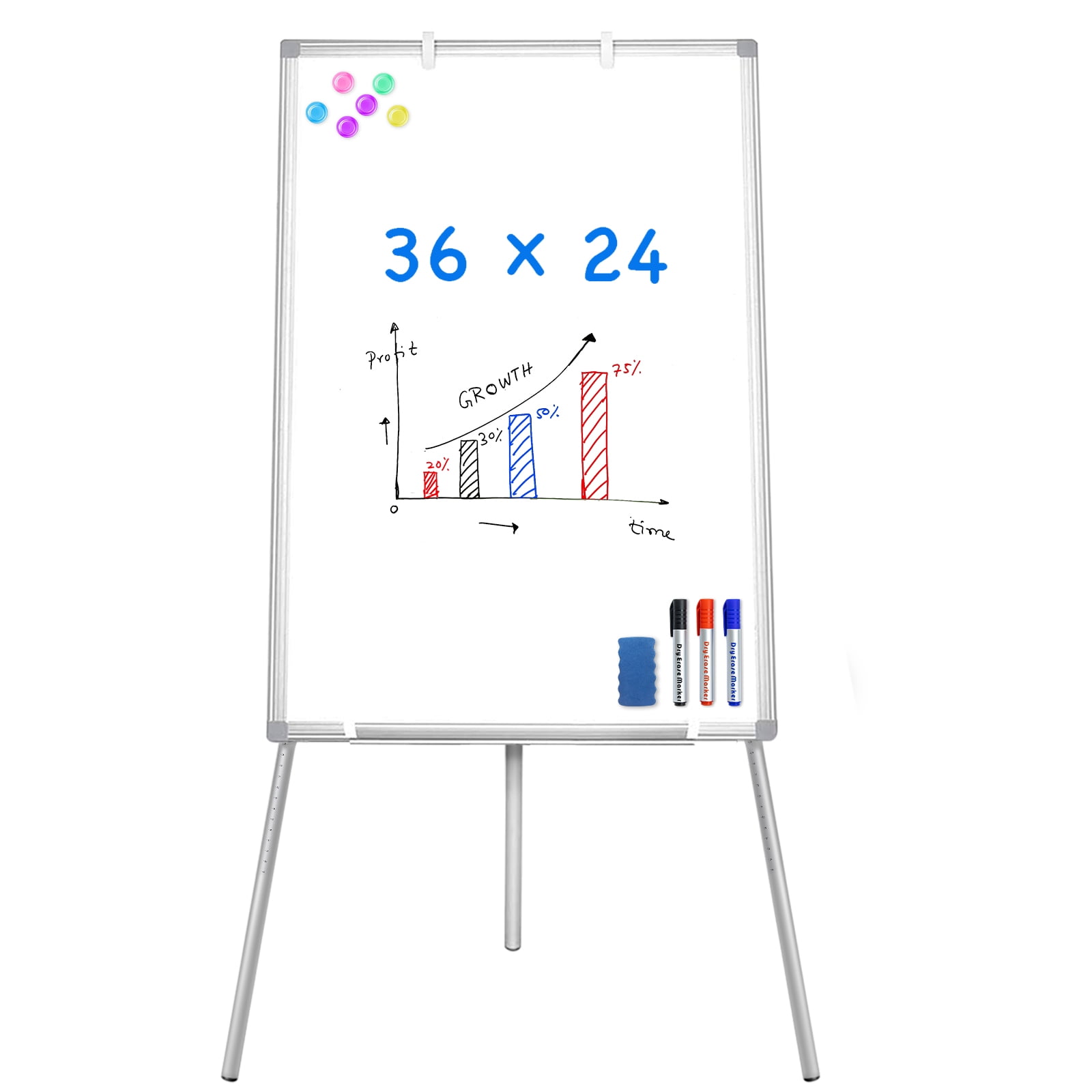 Large Magnetic Whiteboard, 72 x 40 inch Big Wall Mount White Board, Foldable Dry Erase Board with 1 Eraser 3 Markers and 6 Magnets, Aluminum Frame