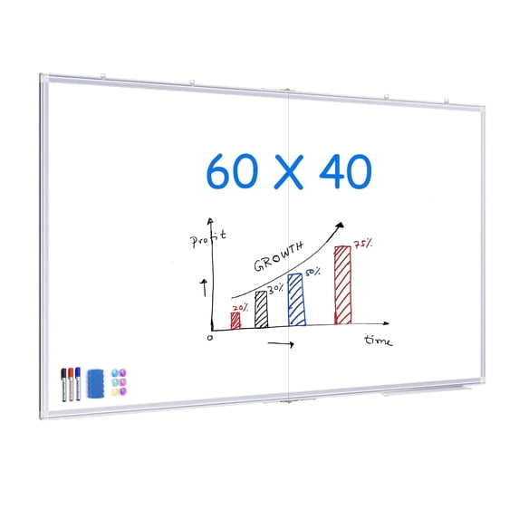Maxtek Large Magnetic Whiteboard, 60" x 40" Magnetic Dry Erase Board Foldable with Pen Tray 1 Eraser and 6 Magnets | Wall-Mounted Aluminum Memo White Board for Office Home and School
