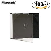 Maxtek Ultra Thin 5.2mm Slim Clear CD Jewel Case with Built In Black Tray, 100 Pack.
