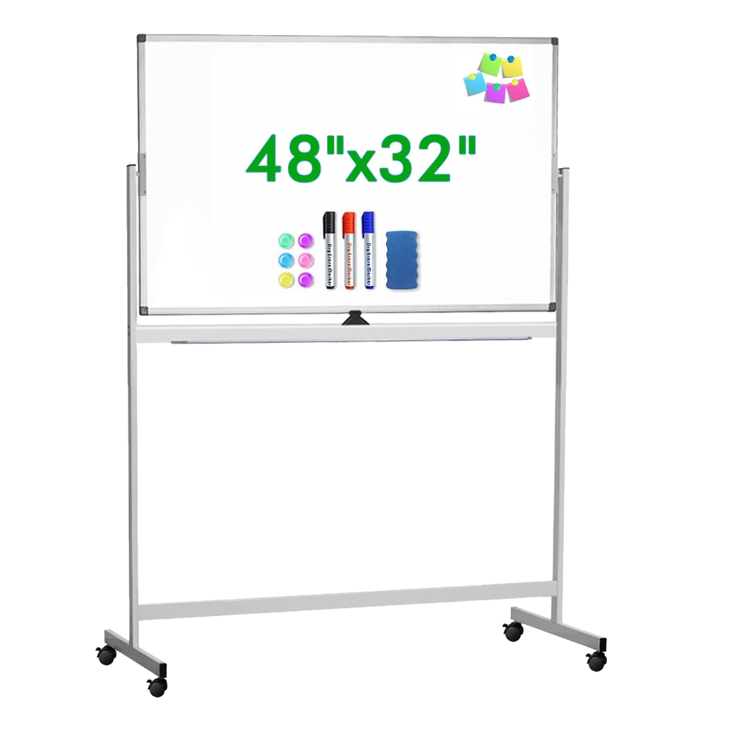 Maxtek 48x32 Rolling Whiteboard With Stand Mobile Magnetic Dry Erase Board Double Sidedlarge 9225