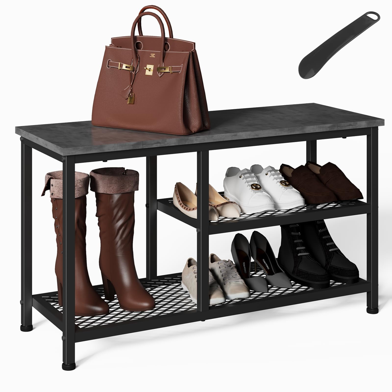 Maxtown Shoe Rack Bench for Entryway, 3 Tier Shoe Rack with Hooks and ...