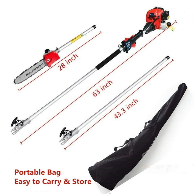 Maxtra 42.7CC 2 Stroke 1.5HP 1100W Gas Pole Chainsaw Pruner Trimmer with  Adjustable Length 11.35 Feet to 8.2 Feet 