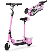 Maxtra E120 Folding Electric Scooter with Removable Seat for Kids Ages 6-12, 155LBS Max Load, Up to 10mph, Pink
