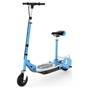 Maxtra Electric Scooter with Seat for Kids Ages 6-12, 60 Mins Long Battery Life, Removable Seat 2 Riding Styles, 155lbs Max Load, Light Blue