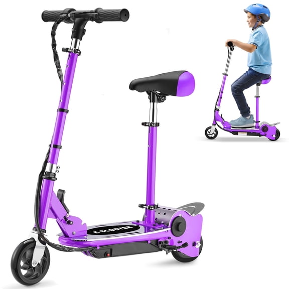 Zupapa Upgraded Electric Scooter with Removable Seat for Kids Ages 6-12, Ride on UL Certified Motorized Scooters, 60 Mins Ultra-long Battery Life, Up to 10MPH and 155LBS Max Load, Purple