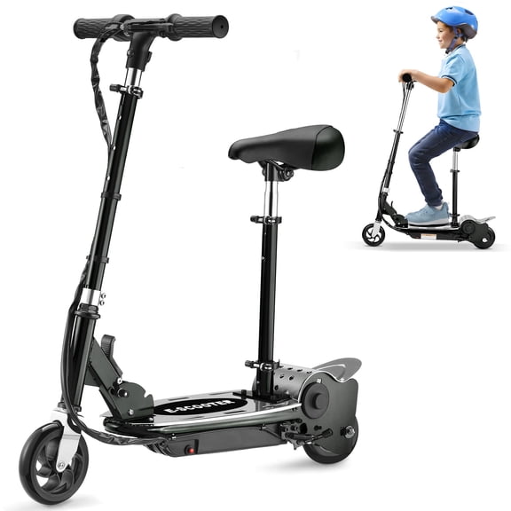 Zupapa Upgraded Electric Scooter with Removable Seat for Kids Ages 6-12, Ride on UL Certified Motorized Scooters, 60 Mins Ultra-long Battery Life, Up to 10MPH and 155LBS Max Load, Black