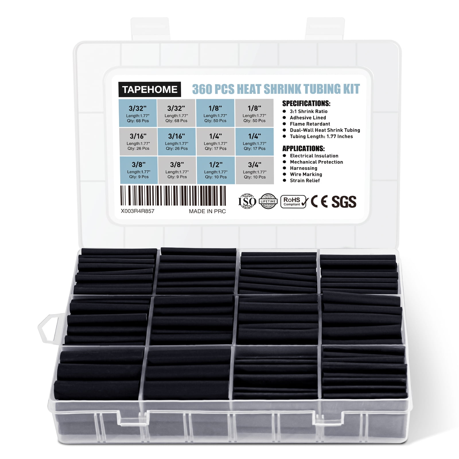 Maxwel Manufacturing 360 PCS Heat Shrink Tubing Kit, 3:1 Ratio Dual Wall Heat Shrink Wrap, Adhesive Lined Marine Grade, Industrial Waterproof Black, 7 Size