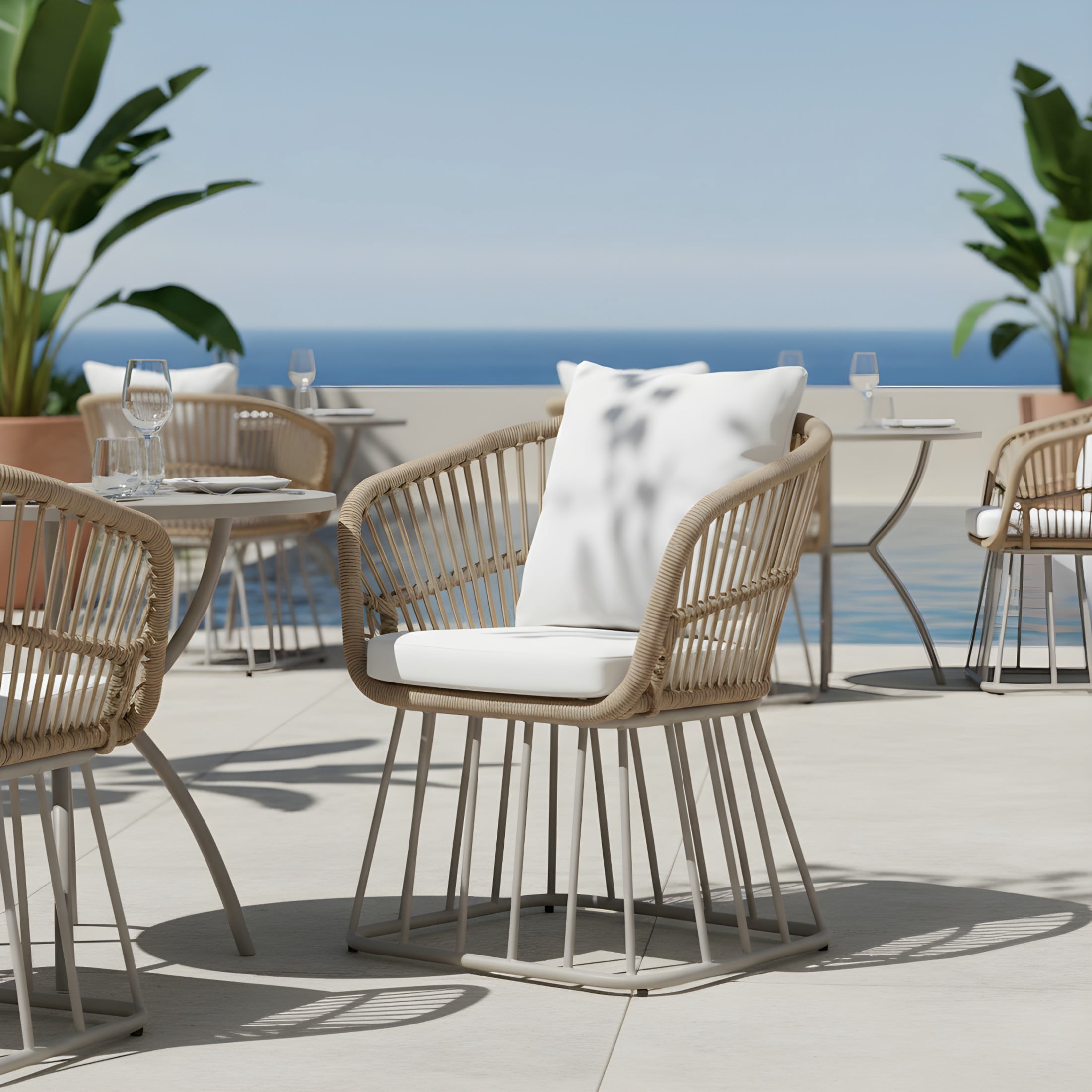 Christopher Knight Home Boho Outdoor Dining Chair with Cream Cushion, Teak Wicker and Steel Frame