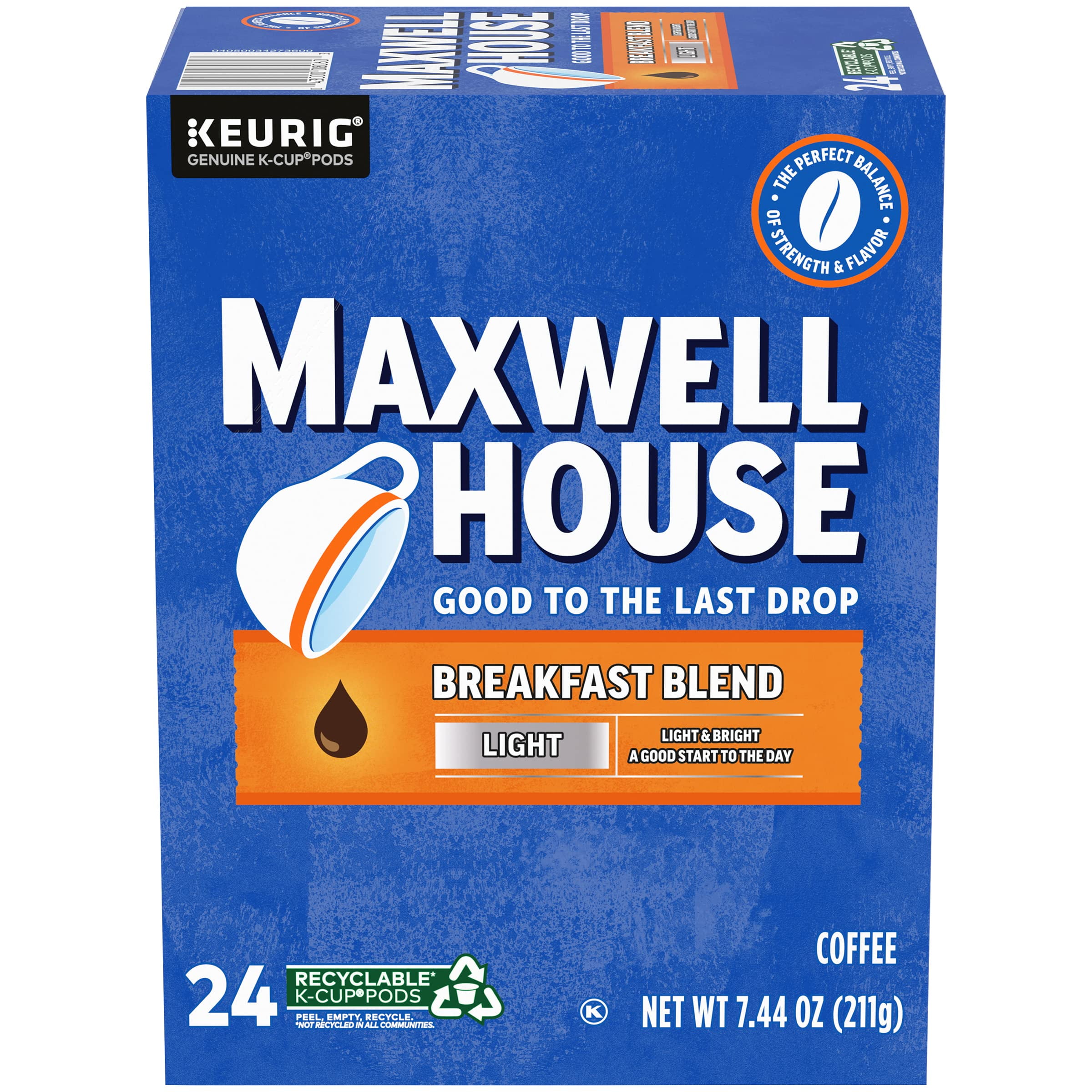 Maxwell House Breakfast Blend Light Roast K-Cup Coffee Pods, 24 Ct. Box