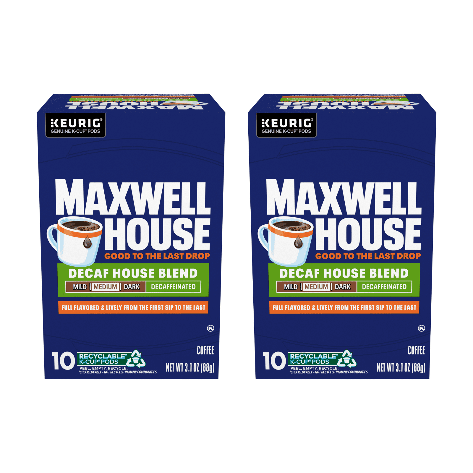 Maxwell House Decaf House Blend Medium Roast K-Cup Coffee Pods, 10 CT (2-Pack)