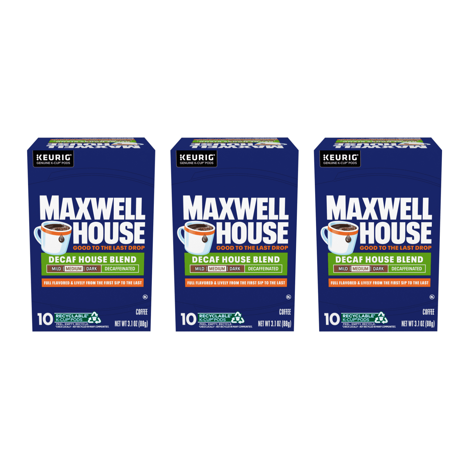Maxwell House Decaf House Blend Medium Roast K-Cup Coffee Pods, 10 CT (3-Pack)