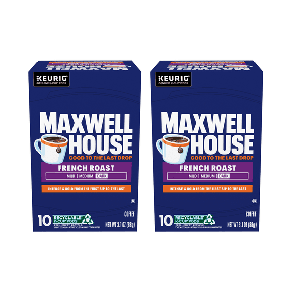 Maxwell House French Roast Dark Roast K-Cup Coffee Pods, 10 CT (2-Pack)