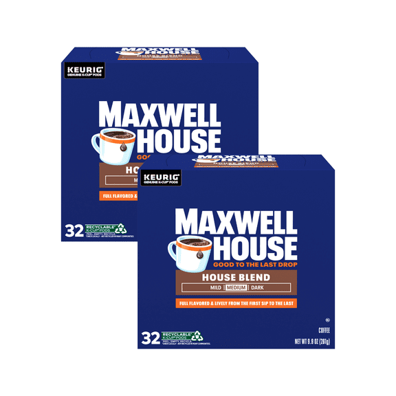 Maxwell House House Blend Medium Roast K-Cup Coffee Pods 32 ct Box (2-Pack)