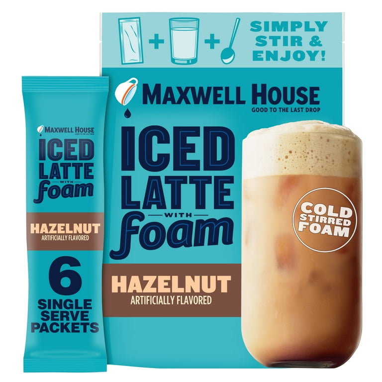 Maxwell House Iced Hazelnut Latte, Instant Coffee Mix with Foam